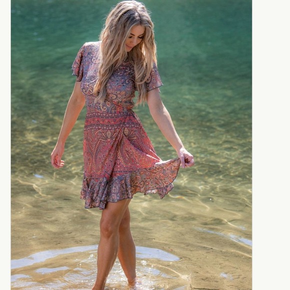 NWT Cienna Vilma Short Wrap Dress - Melon Size Large - Picture 2 of 9